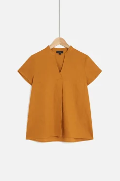 Online Blouse Kat 100% Lin Jaune Moutarde Femme Chemises