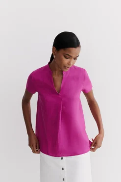Sale Blouse Kat 100% Lin Violet Femme Chemises