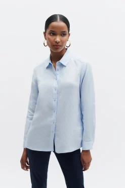 New Chemise Brenda 100% Lin Bleu Ciel Femme Chemises
