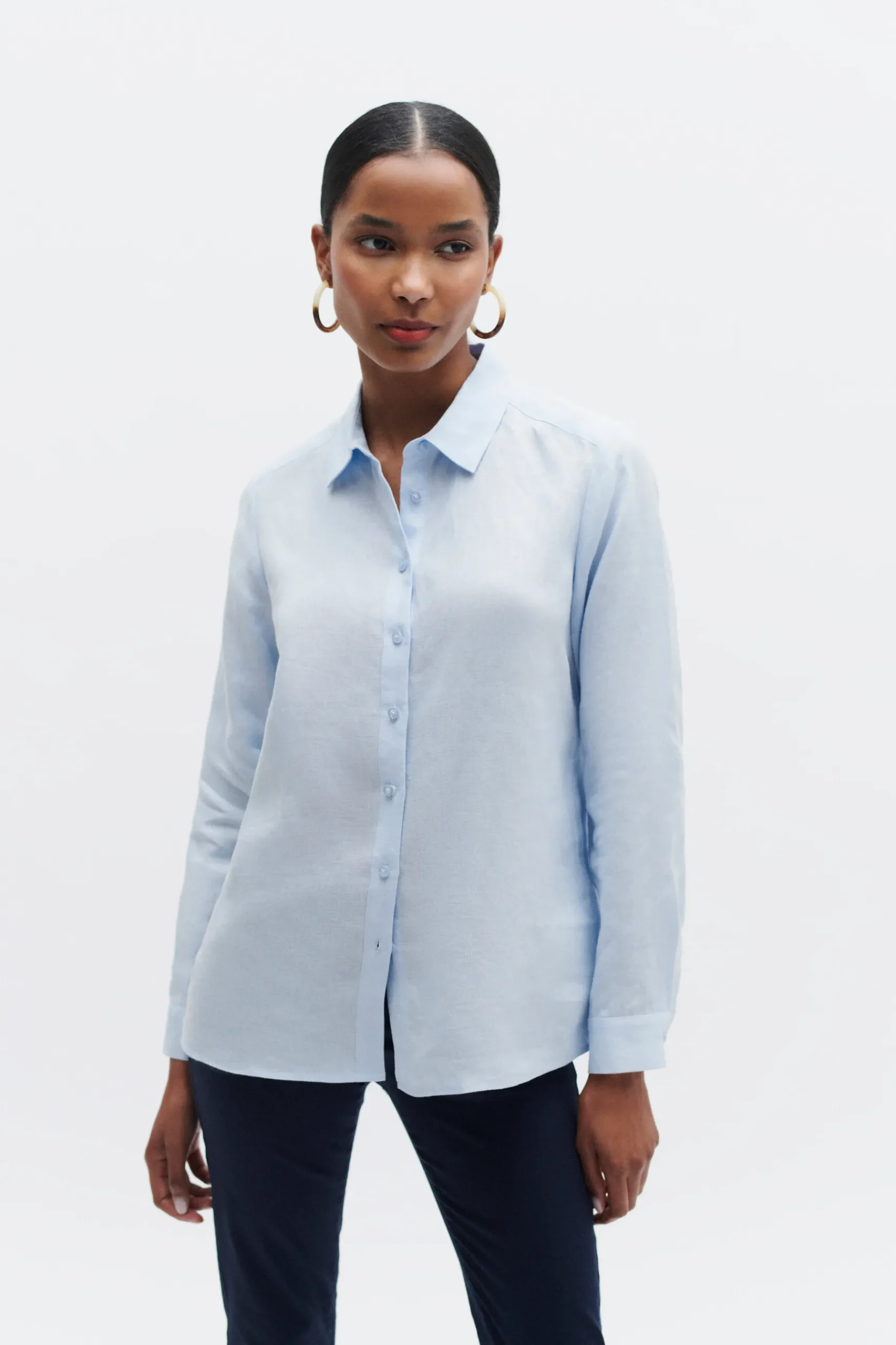 New Chemise Brenda 100% Lin Bleu Ciel Femme Chemises