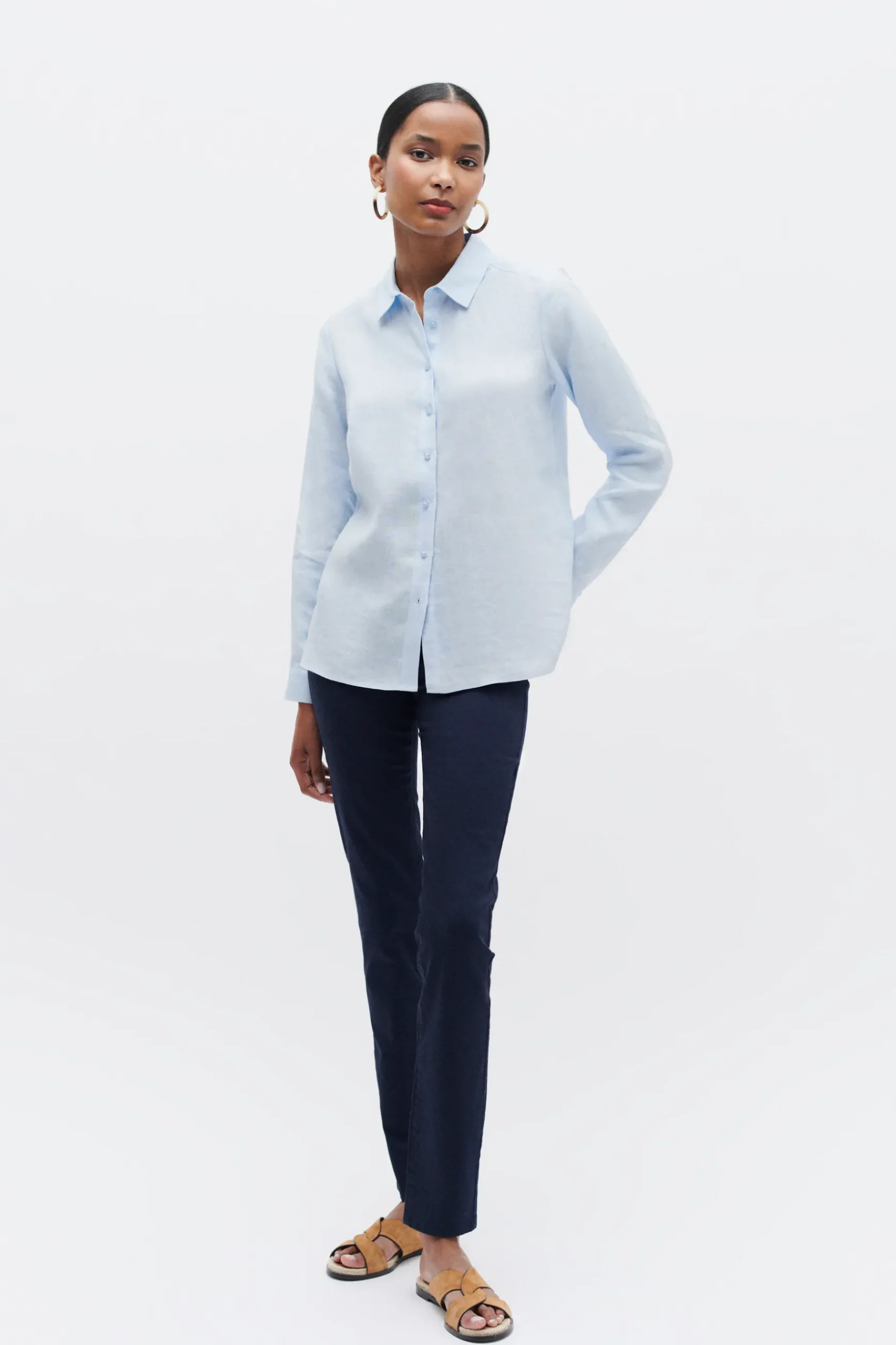 New Chemise Brenda 100% Lin Bleu Ciel Femme Chemises
