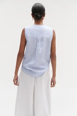 Fashion Chemise Chambray Rayee 100% Lin Femme Chemises