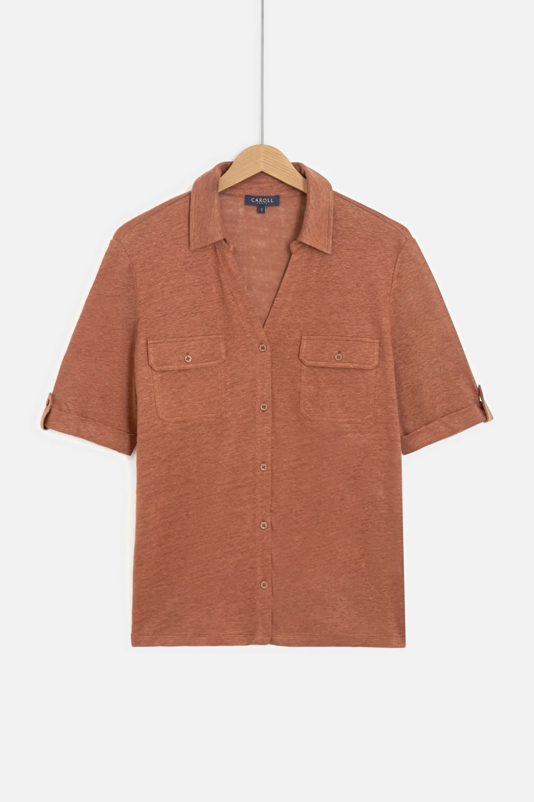 Online Chemise Estela 100% Lin Marron Cognac Femme Tops Et T-Shirts