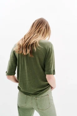 Online Chemise Estela 100% Lin Vert Kaki Femme Tops Et T-Shirts