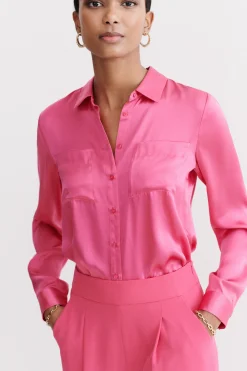 Hot Chemise Jeanne B En Soie Rose Fushia Femme Chemises