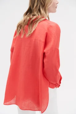 Discount Chemise Sandy Oversize 100% Lin Rouge Femme Chemises