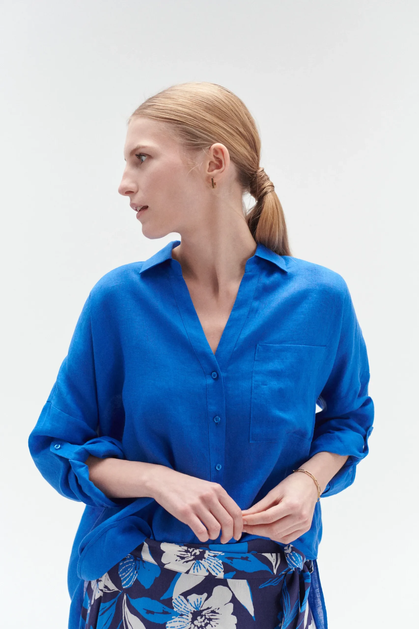 Online Chemise Sandy Oversize 100% Lin Bleu Electrique Femme Chemises