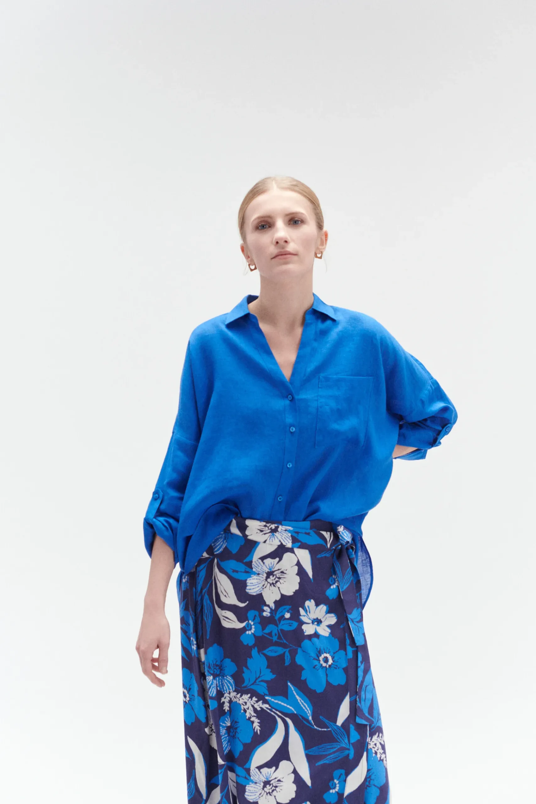 Online Chemise Sandy Oversize 100% Lin Bleu Electrique Femme Chemises