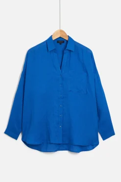 Online Chemise Sandy Oversize 100% Lin Bleu Electrique Femme Chemises