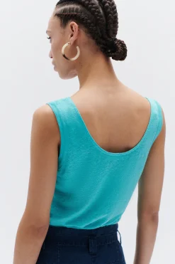 New Debardeur Aretha 100% Lin Vert Emeraude Femme Tops Et T-Shirts