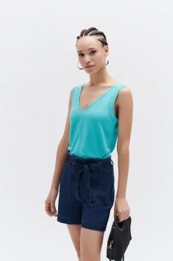 New Debardeur Aretha 100% Lin Vert Emeraude Femme Tops Et T-Shirts
