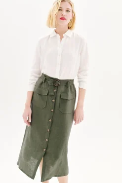 Fashion Jupe Agnes 100% Lin Vert Kaki Femme Jupes