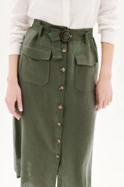 Fashion Jupe Agnes 100% Lin Vert Kaki Femme Jupes