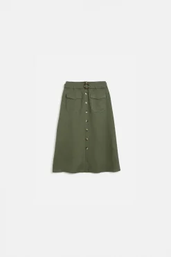 Fashion Jupe Agnes 100% Lin Vert Kaki Femme Jupes