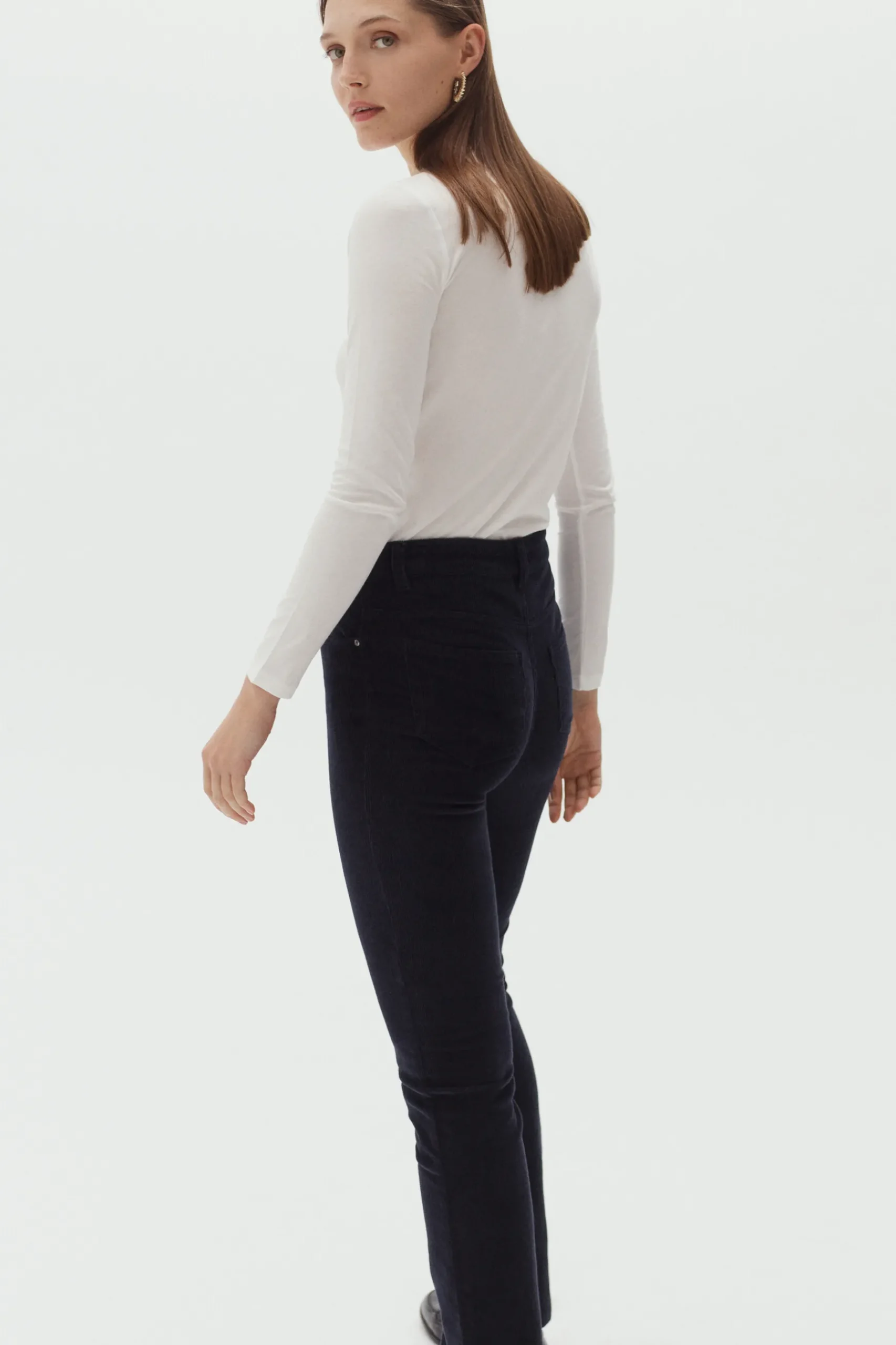 Outlet Pantalon Chicago Velours Bleu Marine Femme Pantalons
