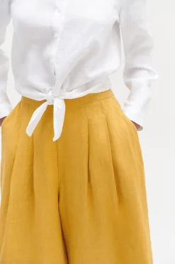 Flash Sale Pantalon Valvano Jupe-Culotte 100% Lin Jaune Or Femme Pantalons