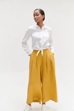 Flash Sale Pantalon Valvano Jupe-Culotte 100% Lin Jaune Or Femme Pantalons