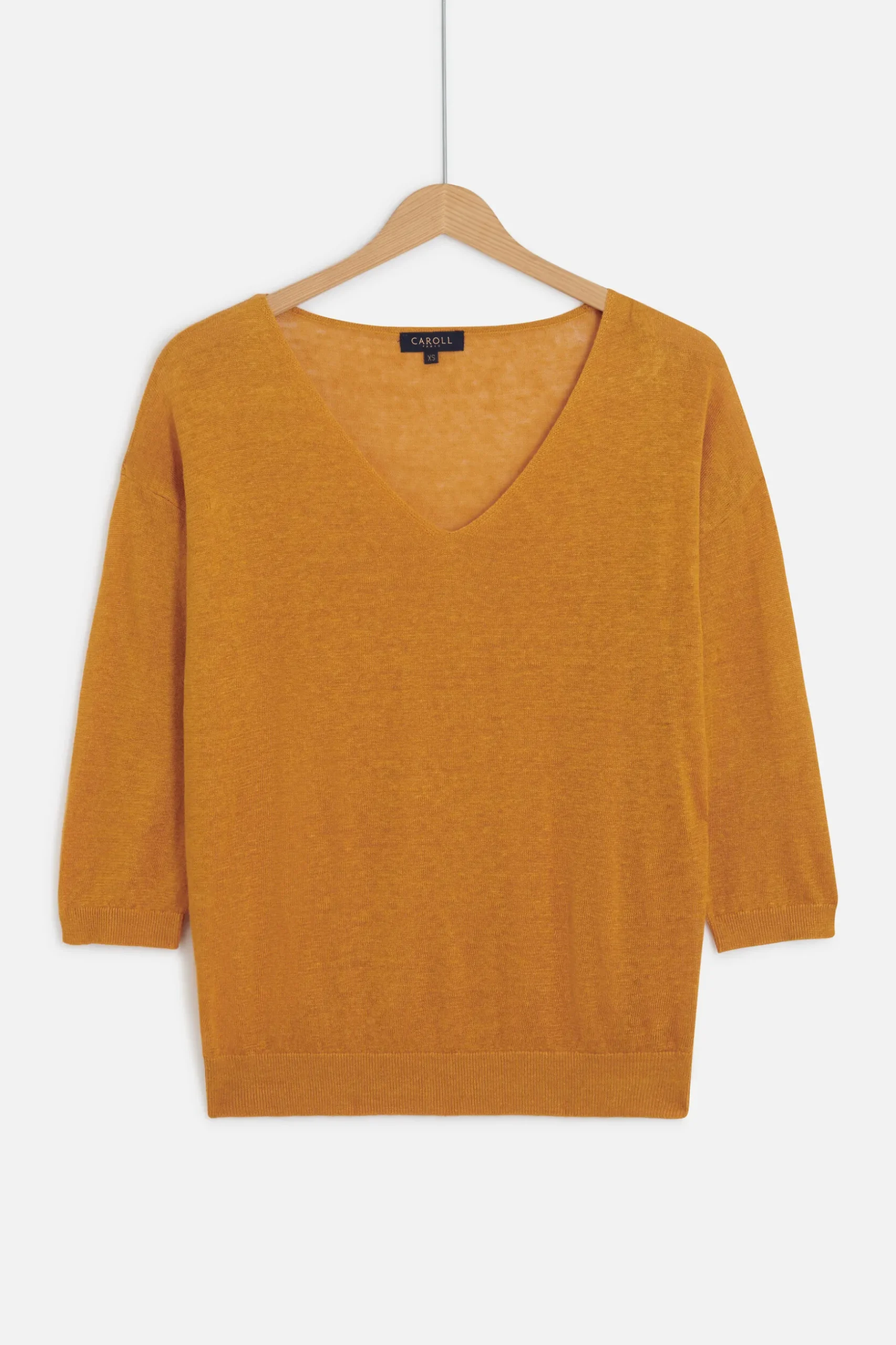 Cheap Pull Alicia Col V 100% Lin Jaune Moutarde Femme Pulls