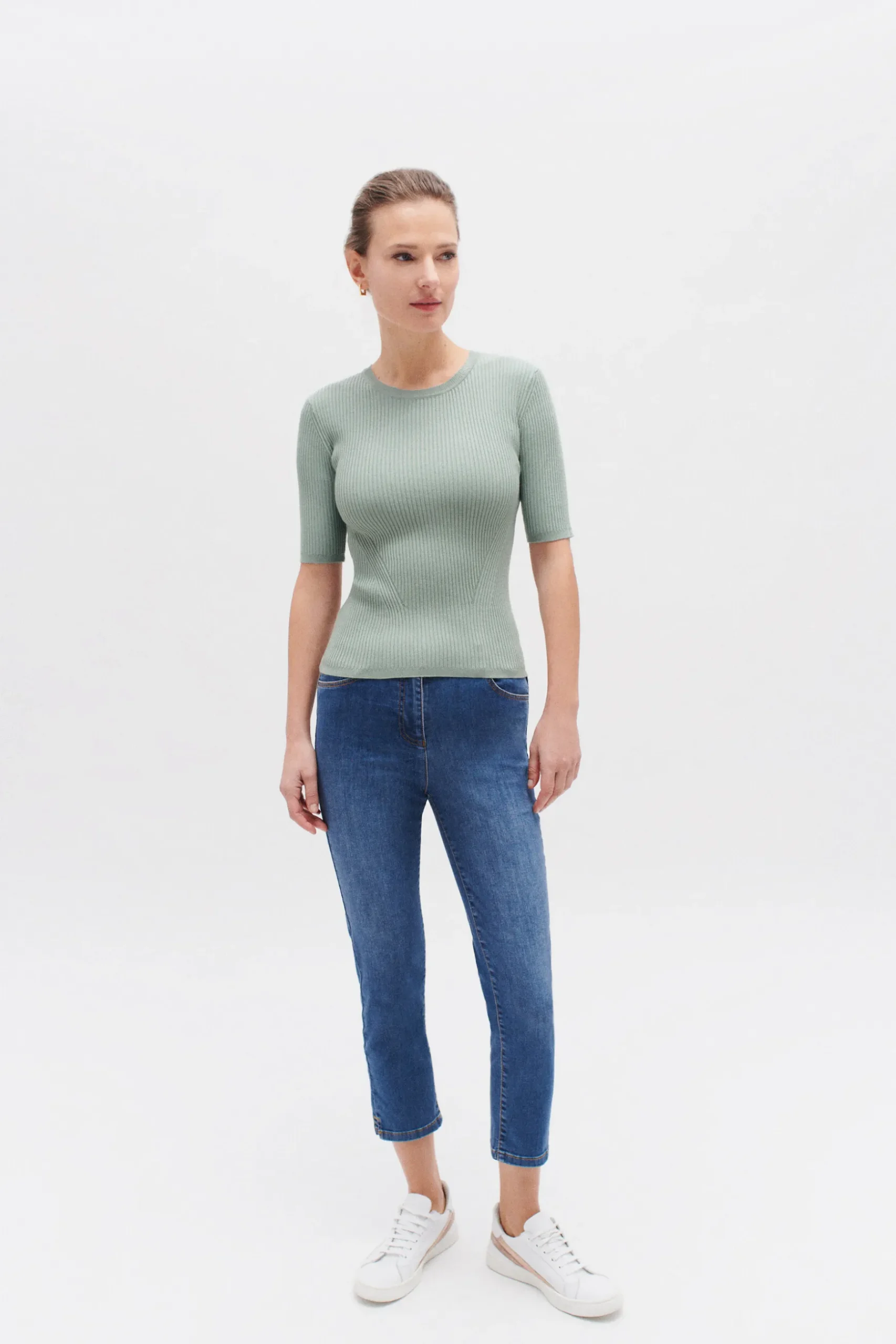 Hot Pull Jim En Maille Cotelee Vert Clair Femme Pulls