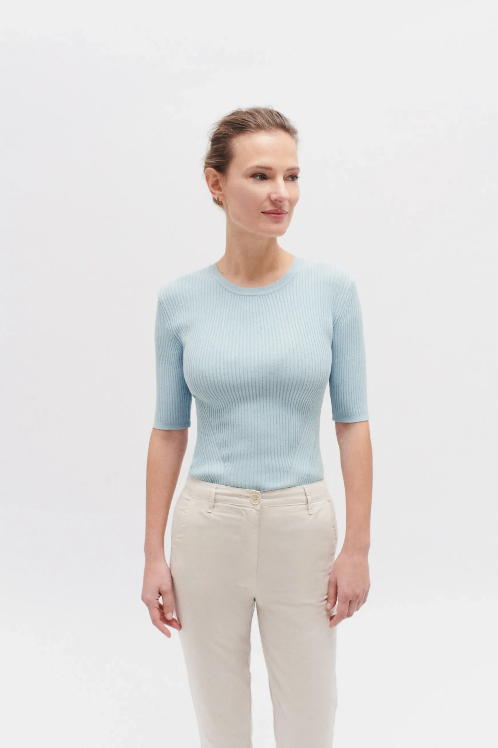 Discount Pull Jim En Maille Cotelee Bleu Ciel Femme Pulls