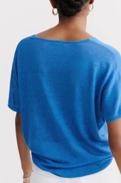 Store Pull Milane 100% Lin Bleu Electrique Femme Pulls