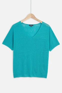 Store Pull Milane 100% Lin Vert Emeraude Femme Pulls