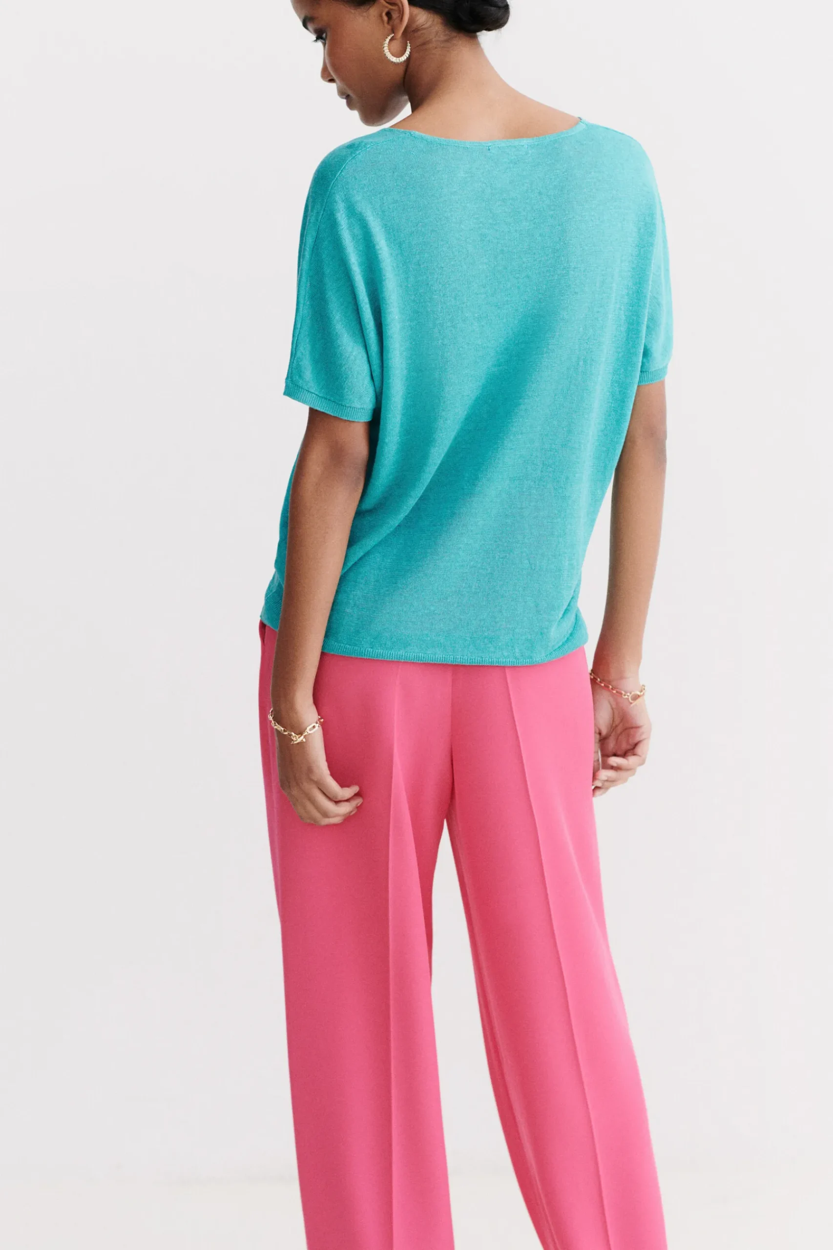 Store Pull Milane 100% Lin Vert Emeraude Femme Pulls