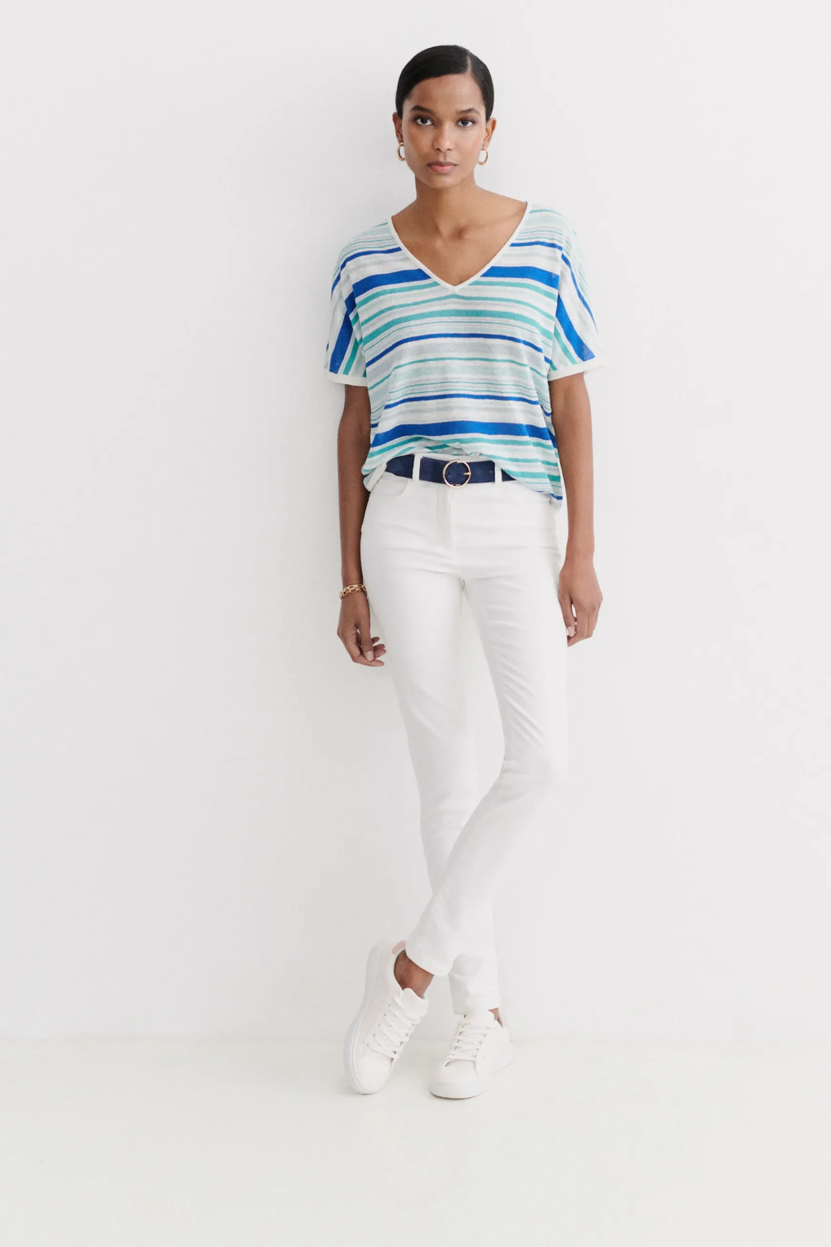 Outlet Pull Milano 100% Lin Bleu Electrique Femme Pulls