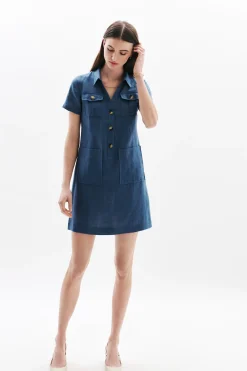 Store Robe Laure 100% Lin Denim Stone Femme Robes