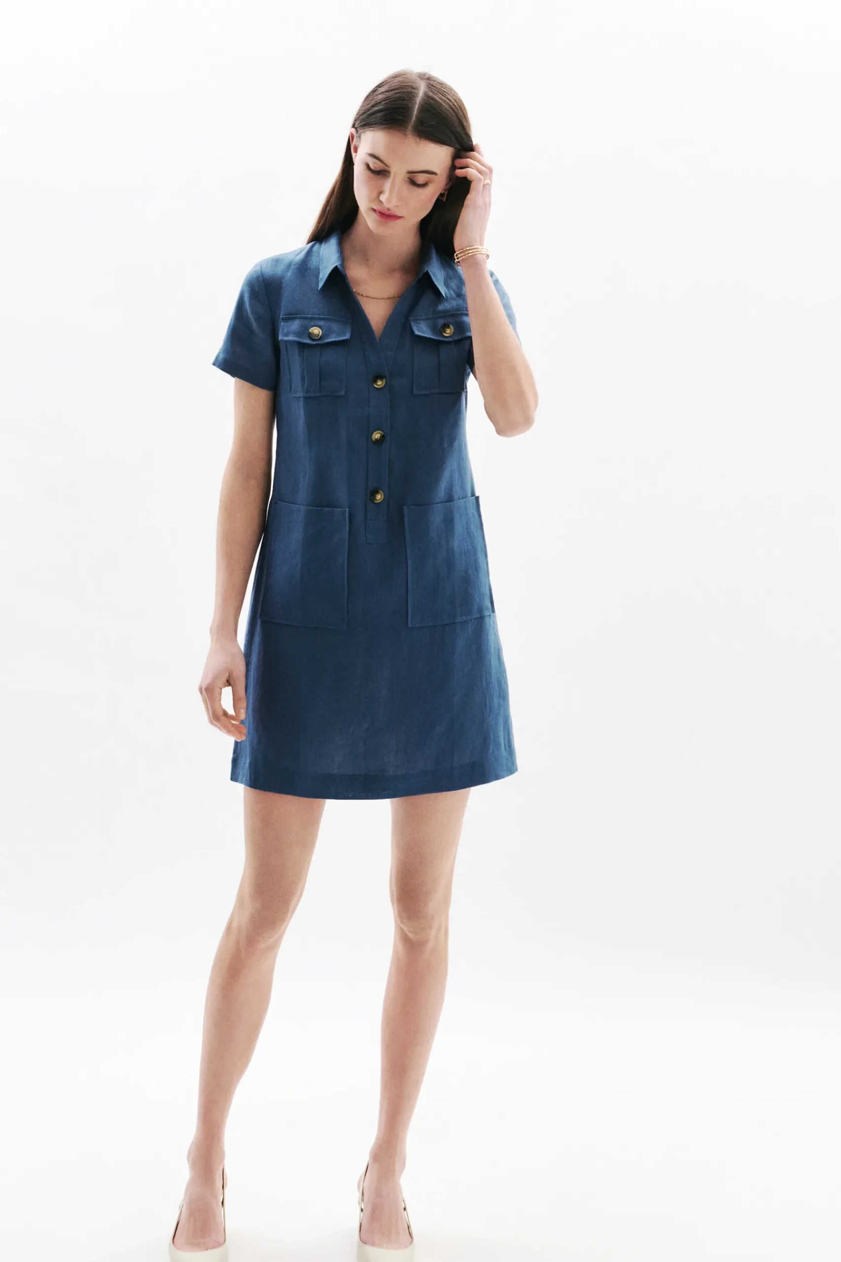 Store Robe Laure 100% Lin Denim Stone Femme Robes