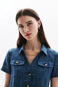 Store Robe Laure 100% Lin Denim Stone Femme Robes