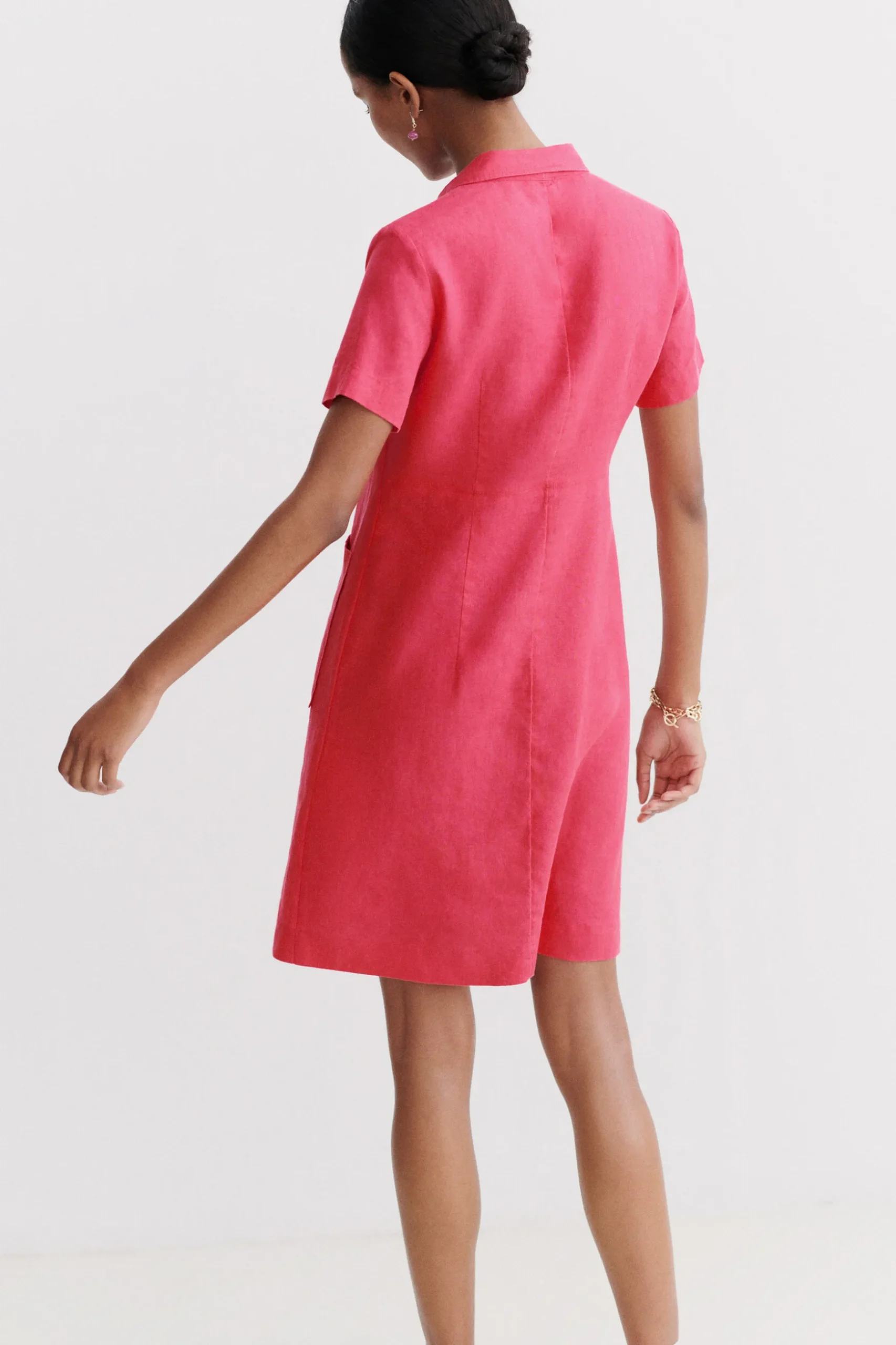 Fashion Robe Laure 100% Lin Rose Fushia Femme Robes