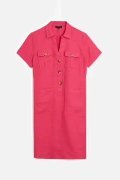 Fashion Robe Laure 100% Lin Rose Fushia Femme Robes