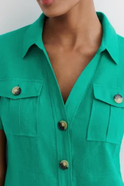 Store Robe Laure 100% Lin Vert Emeraude Femme Robes
