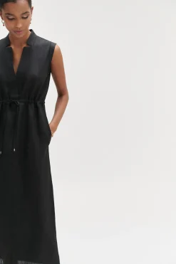 Sale Robe Longue Amy 100% Lin Noir Femme Robes