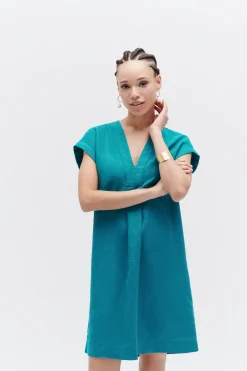 Sale Robe Mirabelle 100% Lin Vert Emeraude Femme Robes