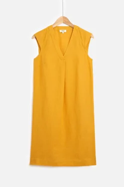 Outlet Robe Pamela 100% Lin Jaune Or Femme Robes