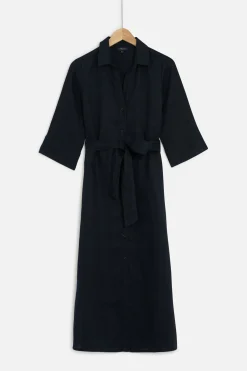 Sale Robe Yana 100% Lin Bleu Marine Femme Robes