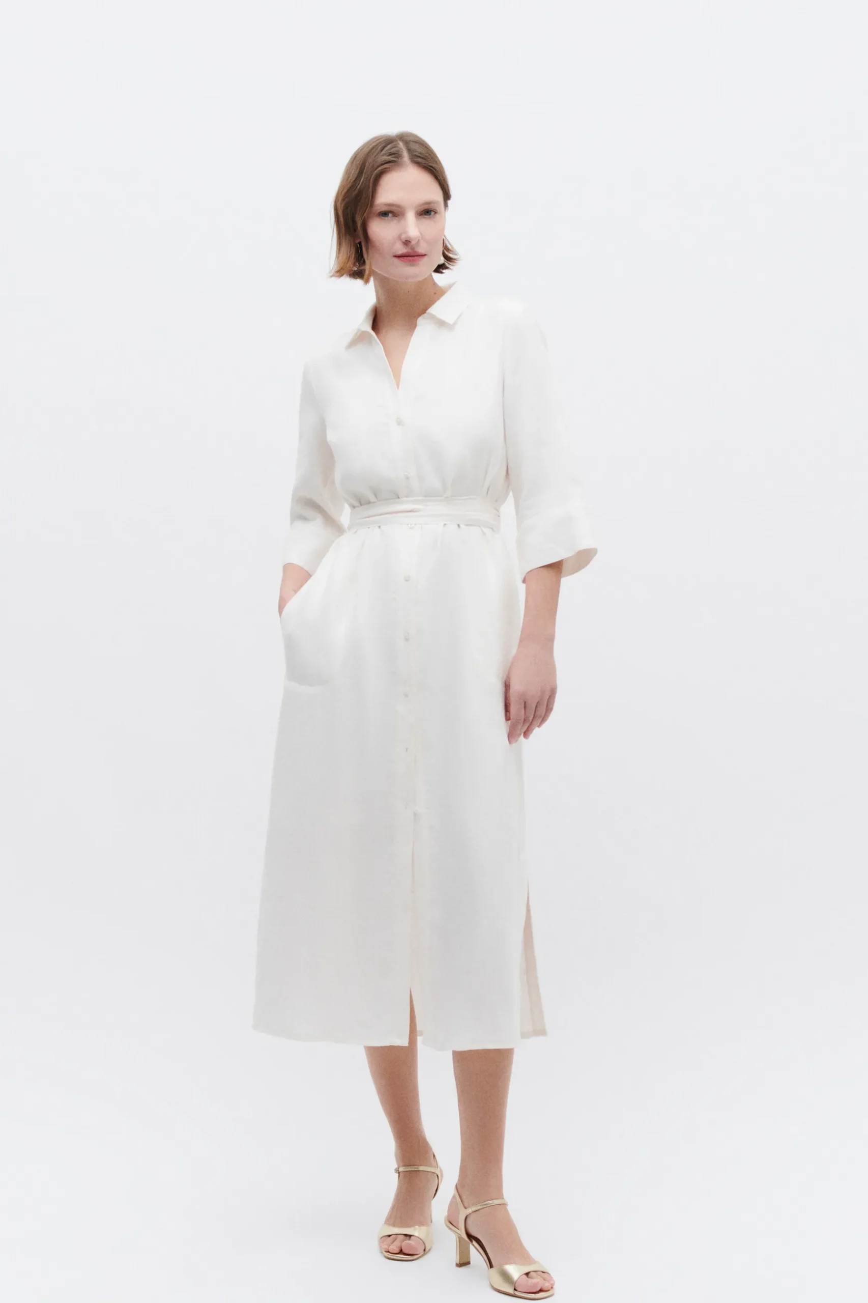 Best Robe Yana 100% Lin Ivoire Femme Robes
