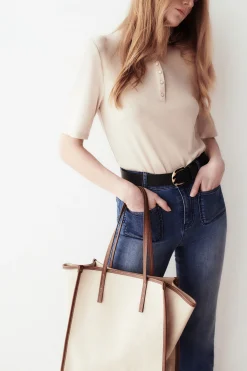 Cheap T-Shirt Boutonne Andrea Beige Femme Tops Et T-Shirts