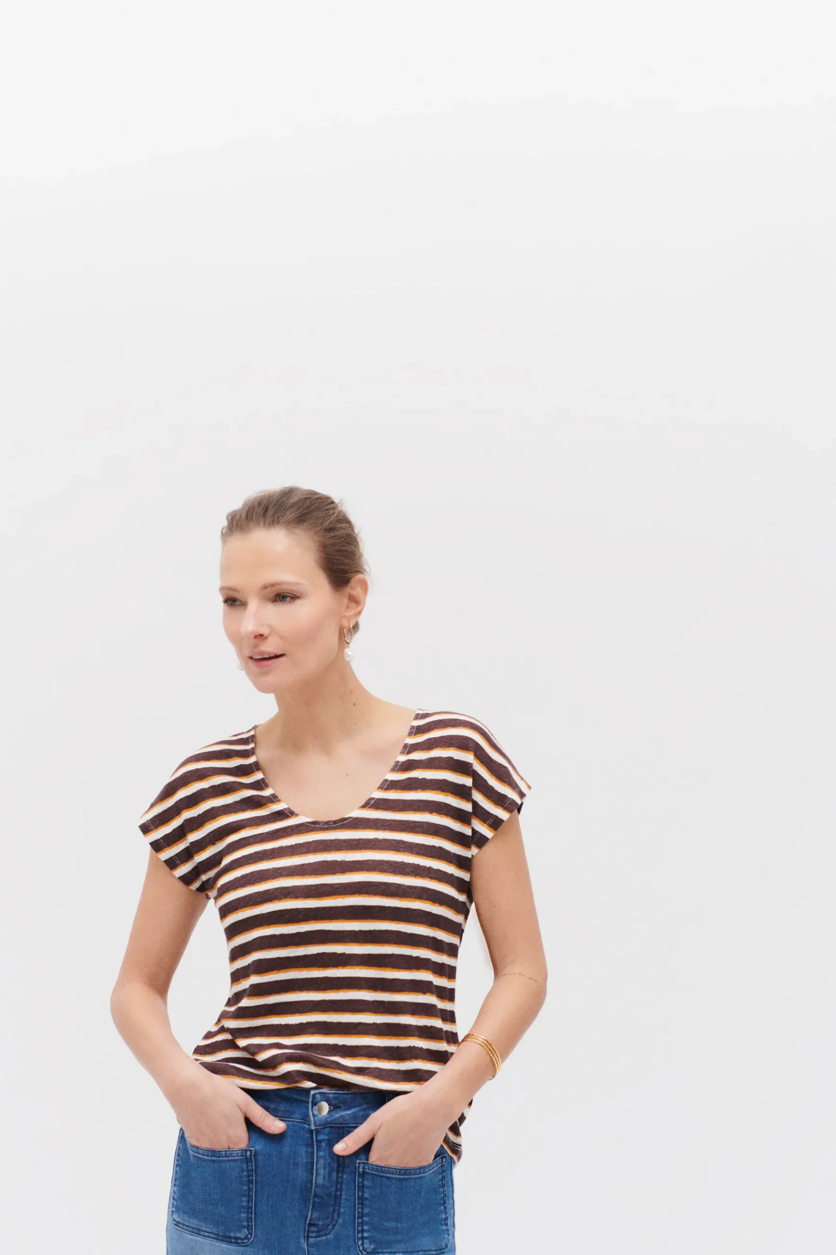 Cheap T-Shirt Murina 100% Lin Marron Fonce Femme Tops Et T-Shirts