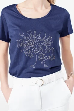 Flash Sale T-Shirt Nessa Bleu Marine Femme Tops Et T-Shirts