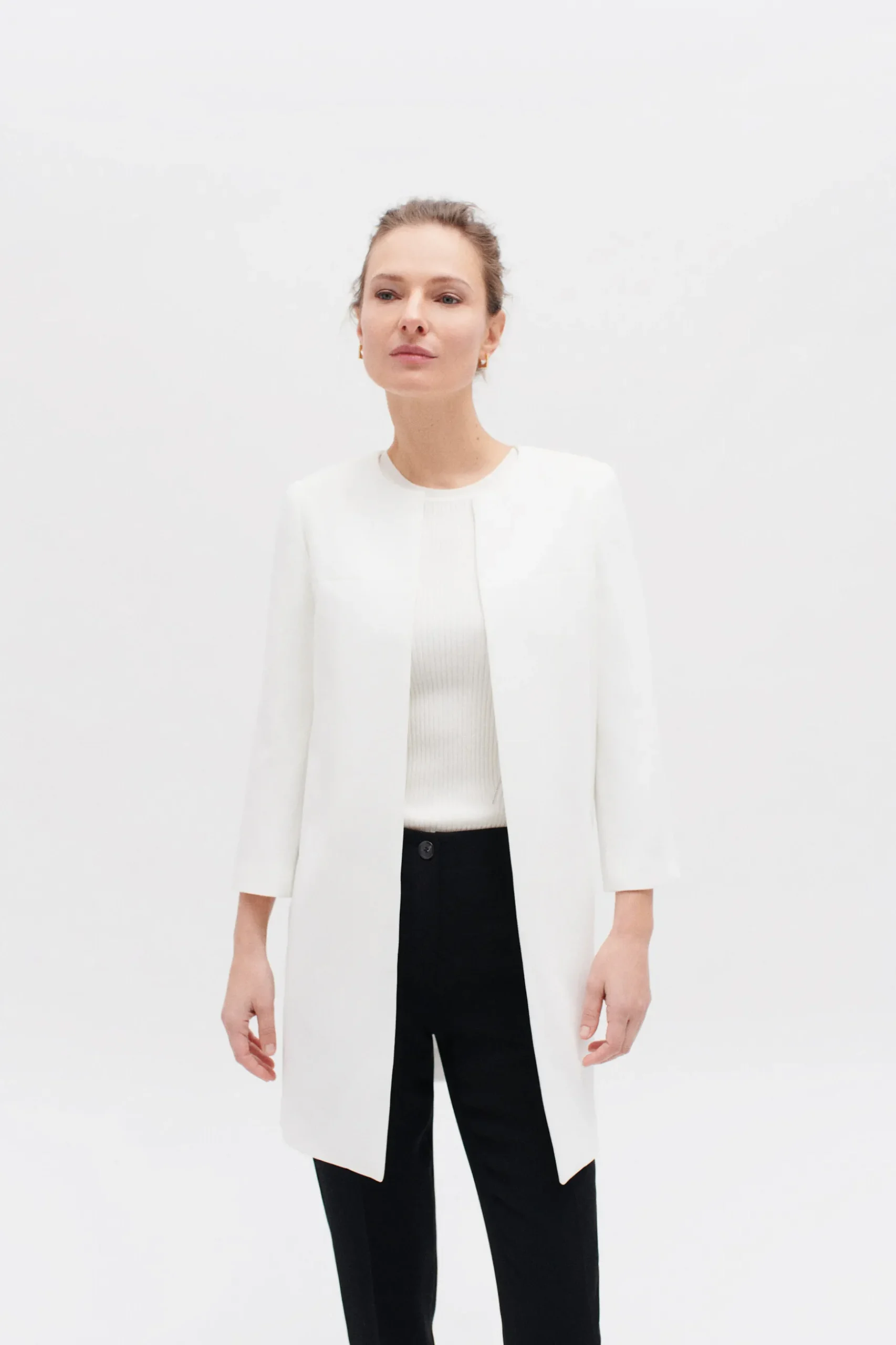 Flash Sale Veste Longueur Midi Et Coupe Structuree. Ivoire Femme Manteaux